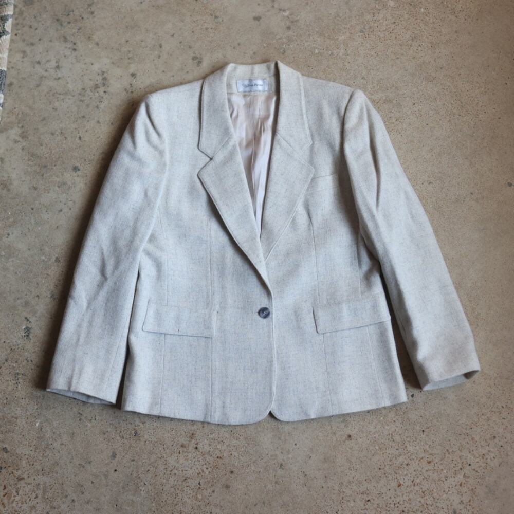 Vintage Evan Picone Cream Oatmeal Wool + Mohair Blazer Size 12 Quiet Luxury